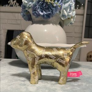 Victoria's Secret Gold and Pink Dog Figurine